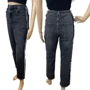 Good American Black High Rise Straight Leg Jeans