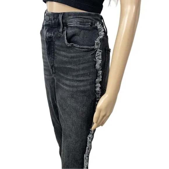 Good American Black High Rise Straight Leg Jeans