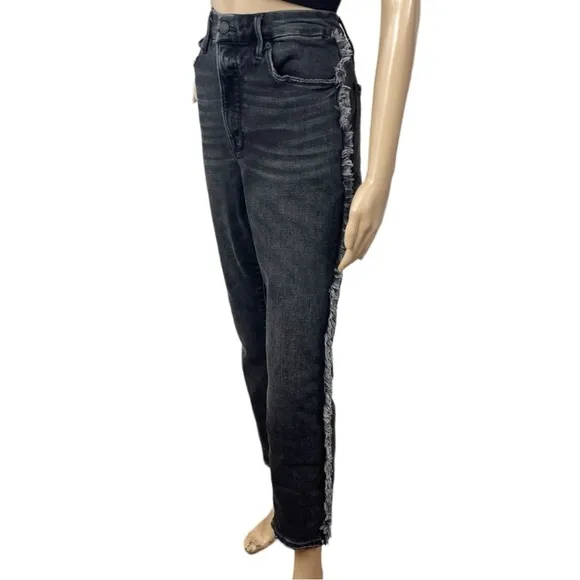 Good American Black High Rise Straight Leg Jeans