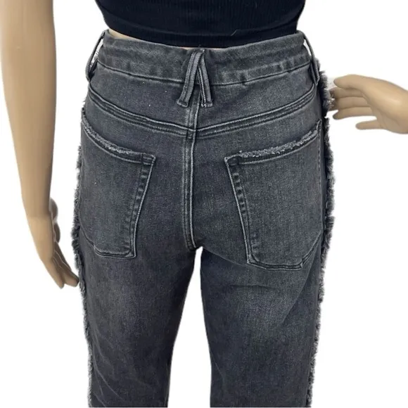 Good American Black High Rise Straight Leg Jeans