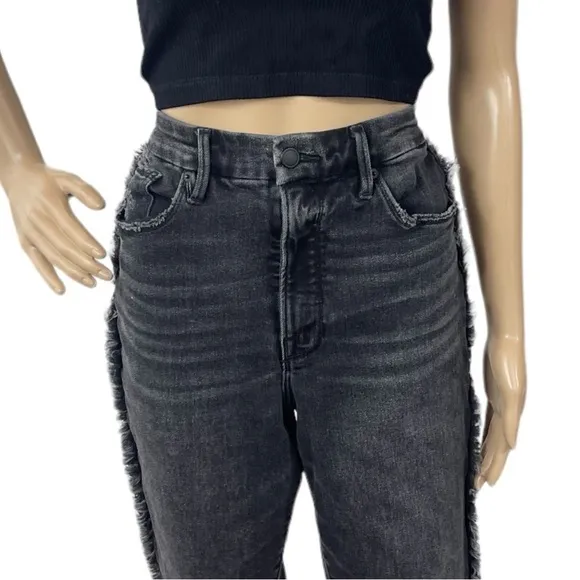 Good American Black High Rise Straight Leg Jeans