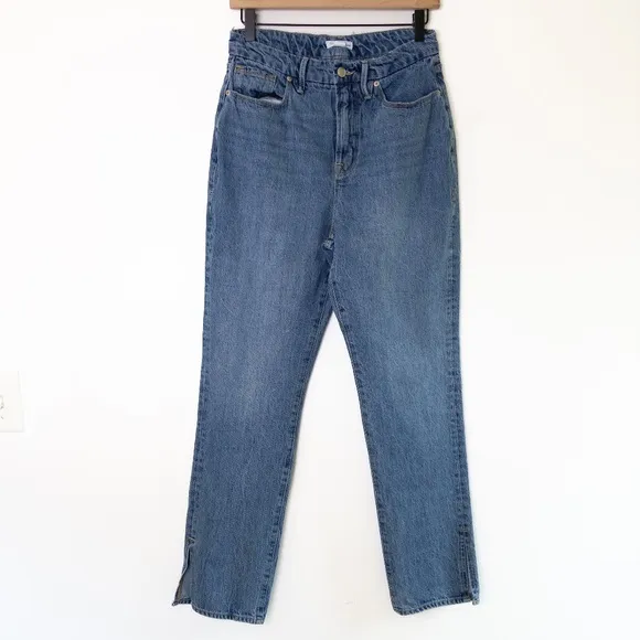 Good American Good Boy Straight Jeans Indigo Vent Hem Women’s Size 4 or 27