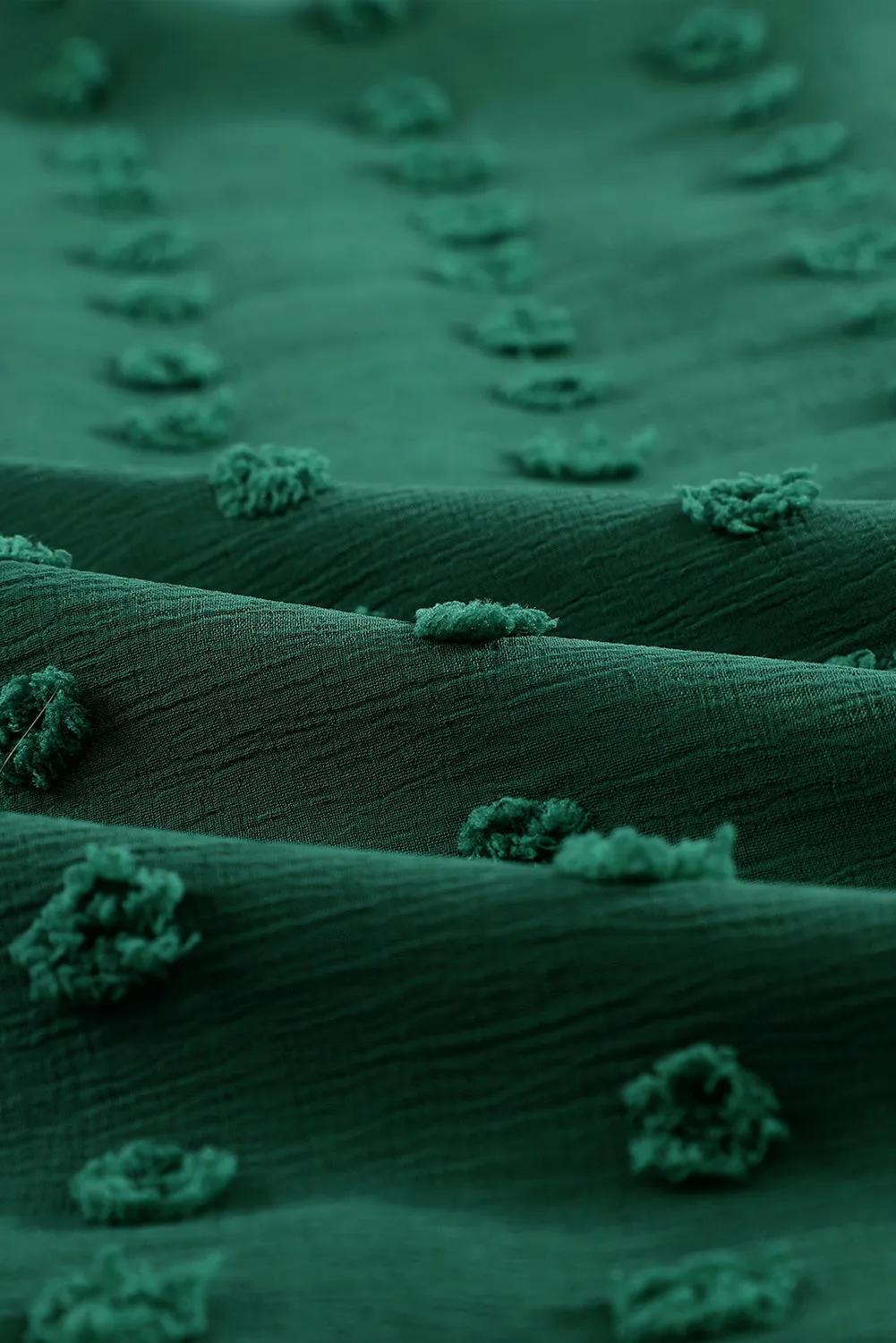 Green Long Sleeve Button Fuzzy Polka Dot Shirt