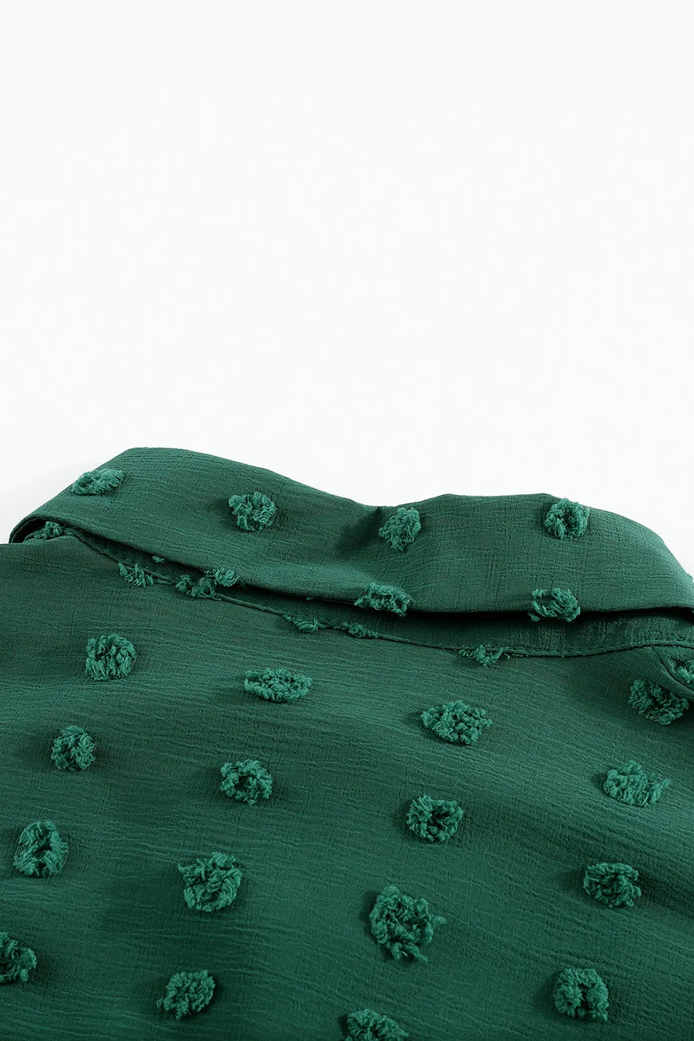 Green Long Sleeve Button Fuzzy Polka Dot Shirt