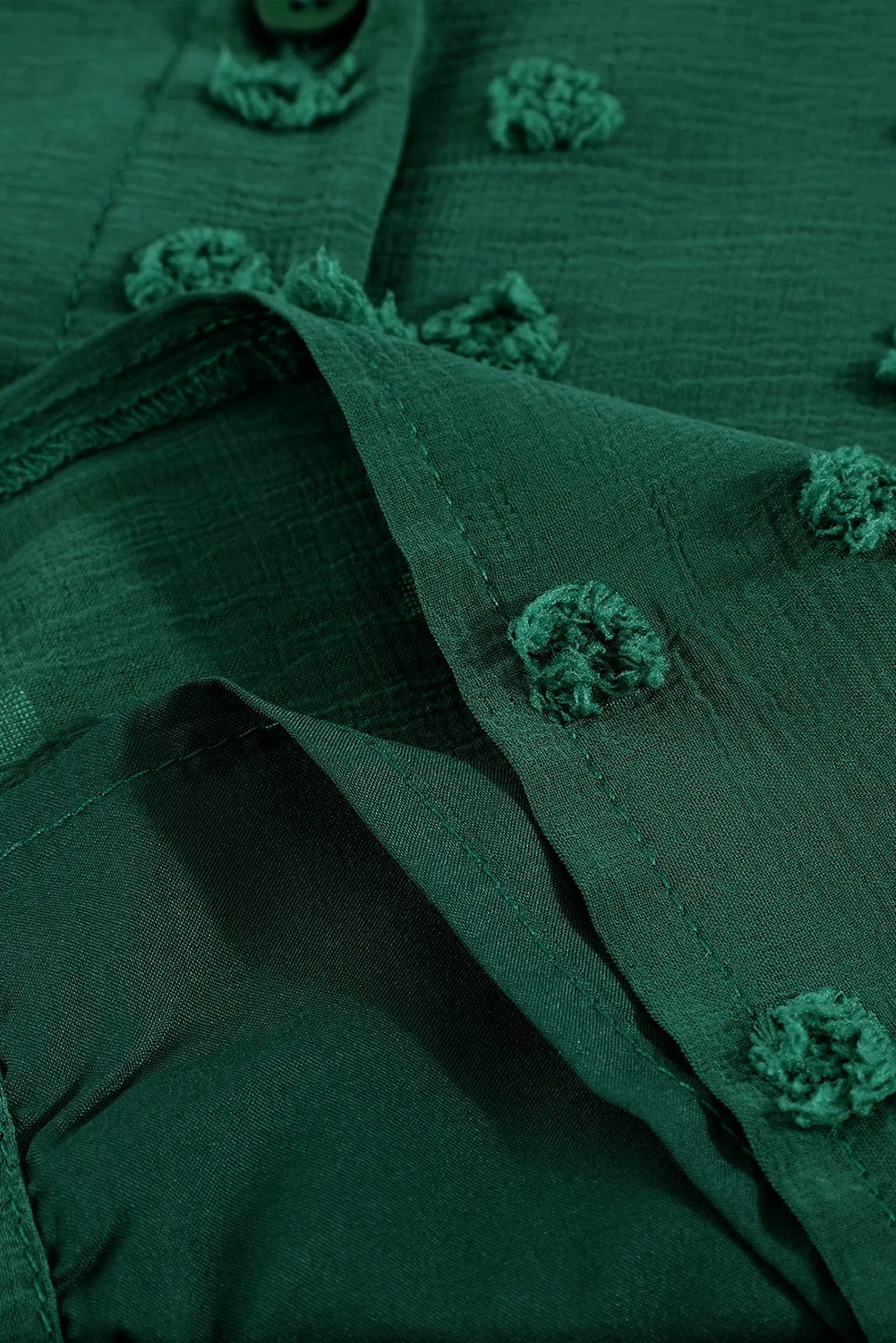 Green Long Sleeve Button Fuzzy Polka Dot Shirt
