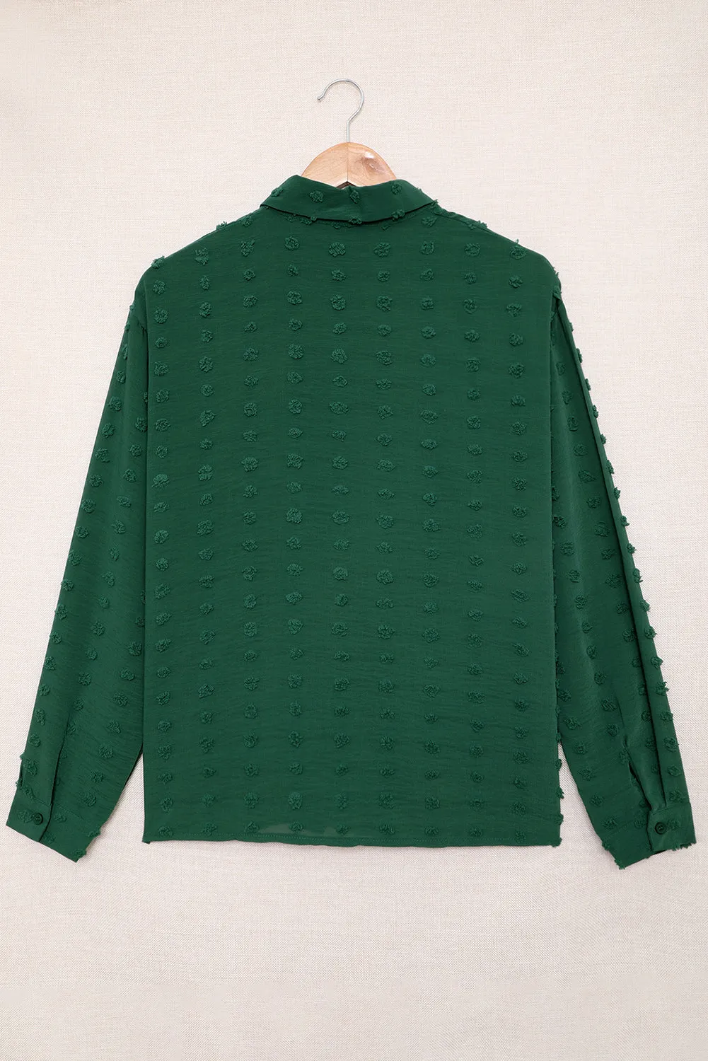 Green Long Sleeve Button Fuzzy Polka Dot Shirt