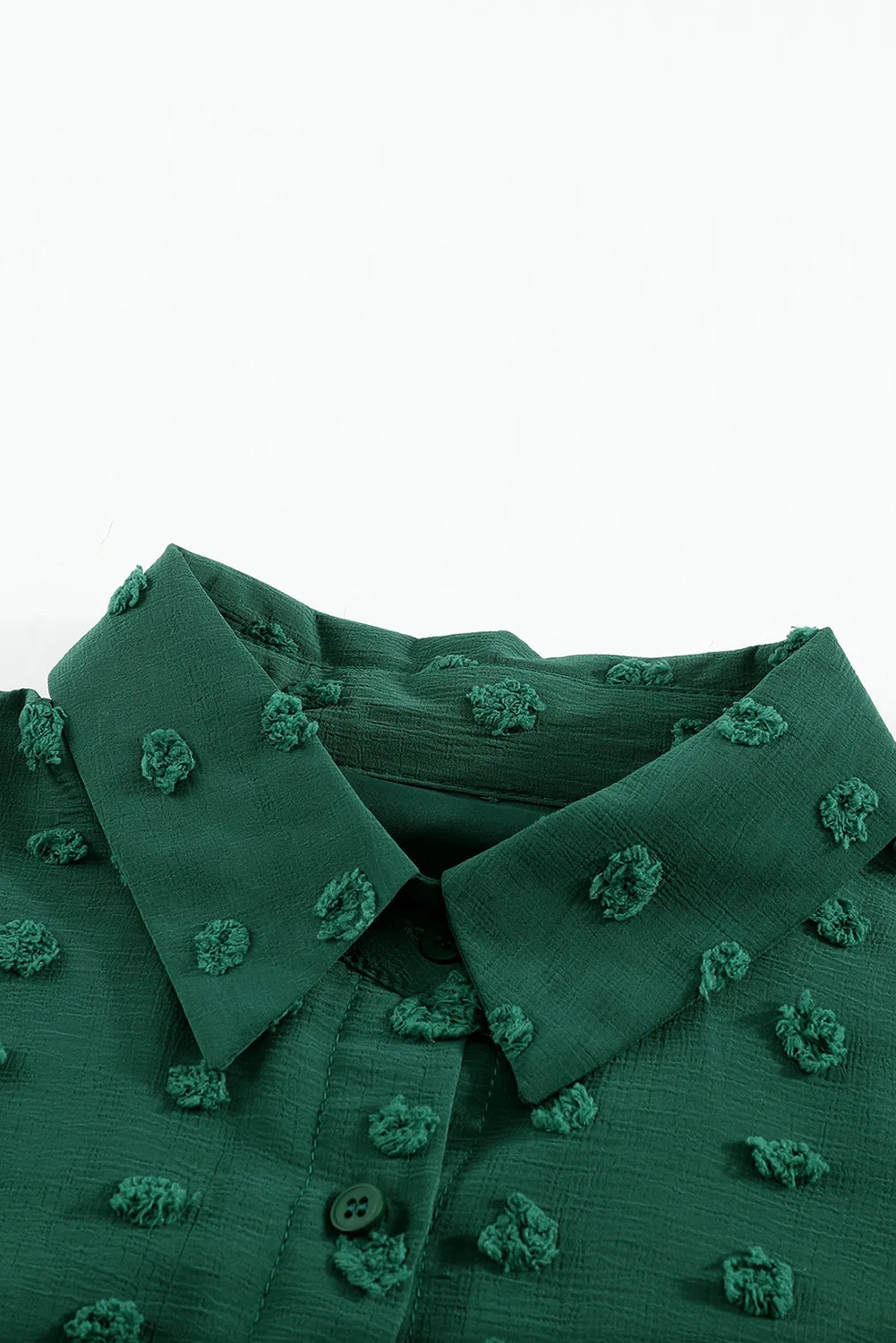 Green Long Sleeve Button Fuzzy Polka Dot Shirt