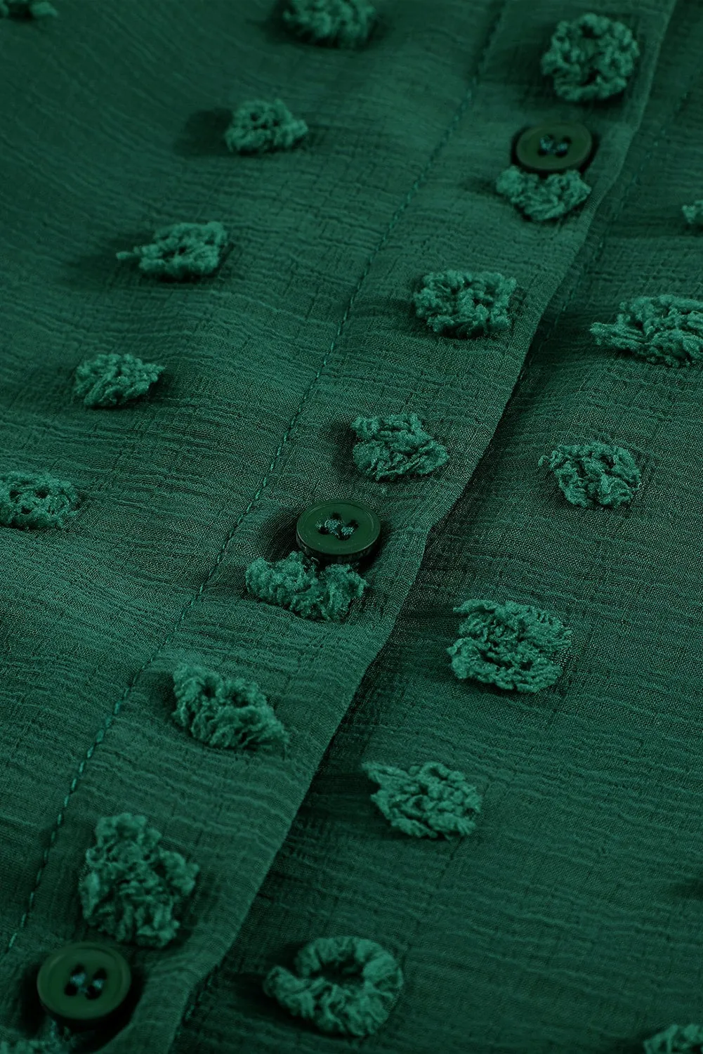 Green Long Sleeve Button Fuzzy Polka Dot Shirt