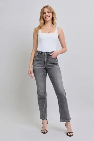 Grey/Black Judy Blue High Waist Rhinestone Straight Jeans