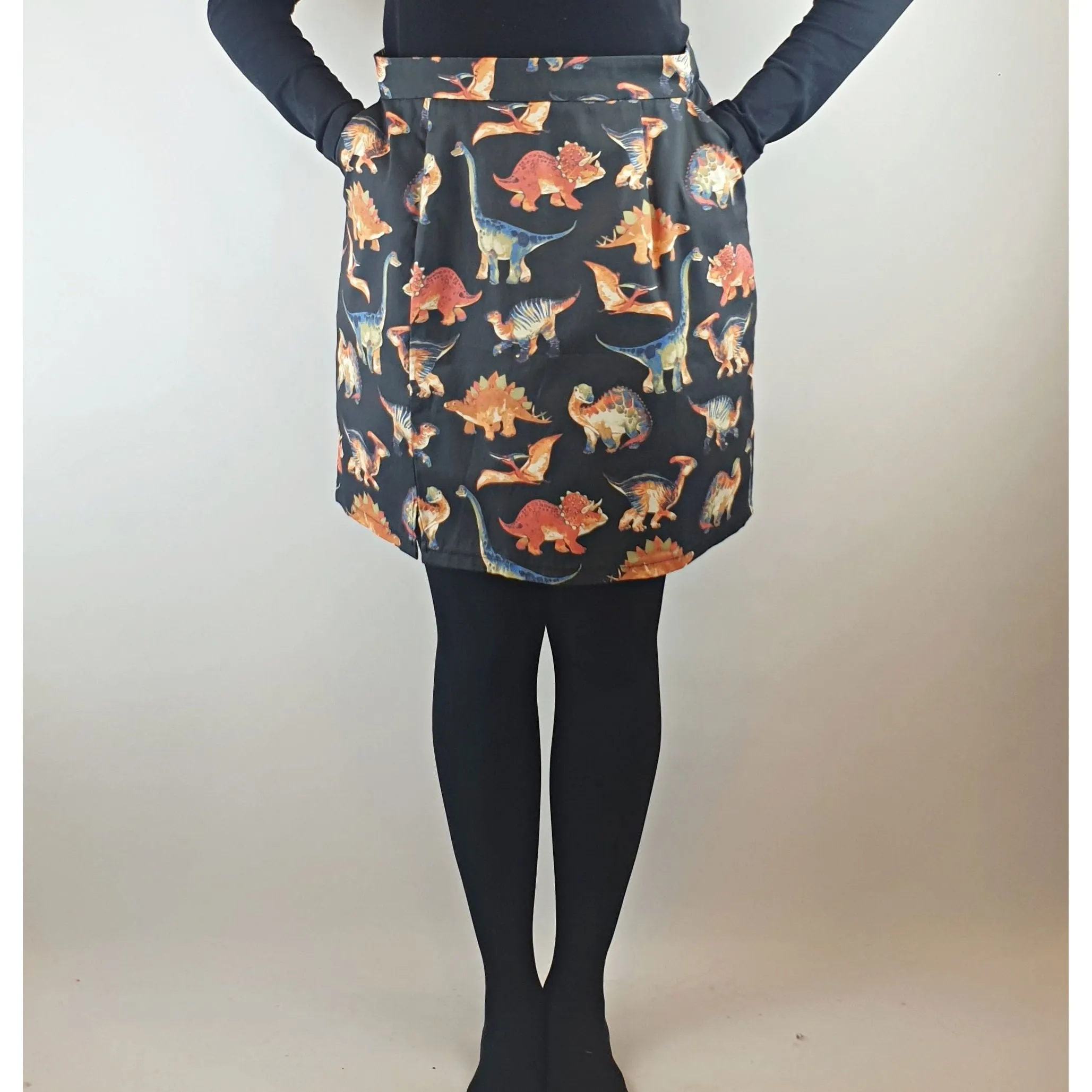 Handmade black skirt with adorable dinosaur print best fits size 10