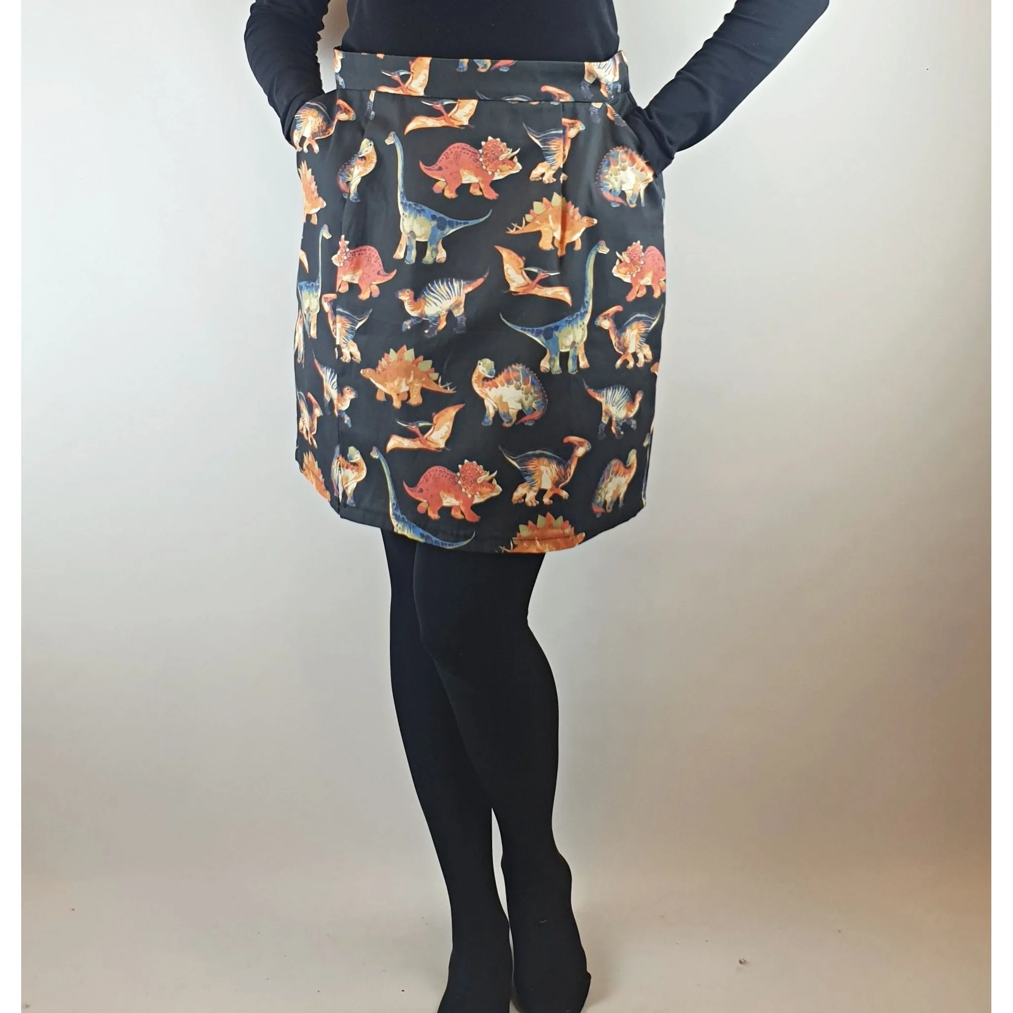 Handmade black skirt with adorable dinosaur print best fits size 10