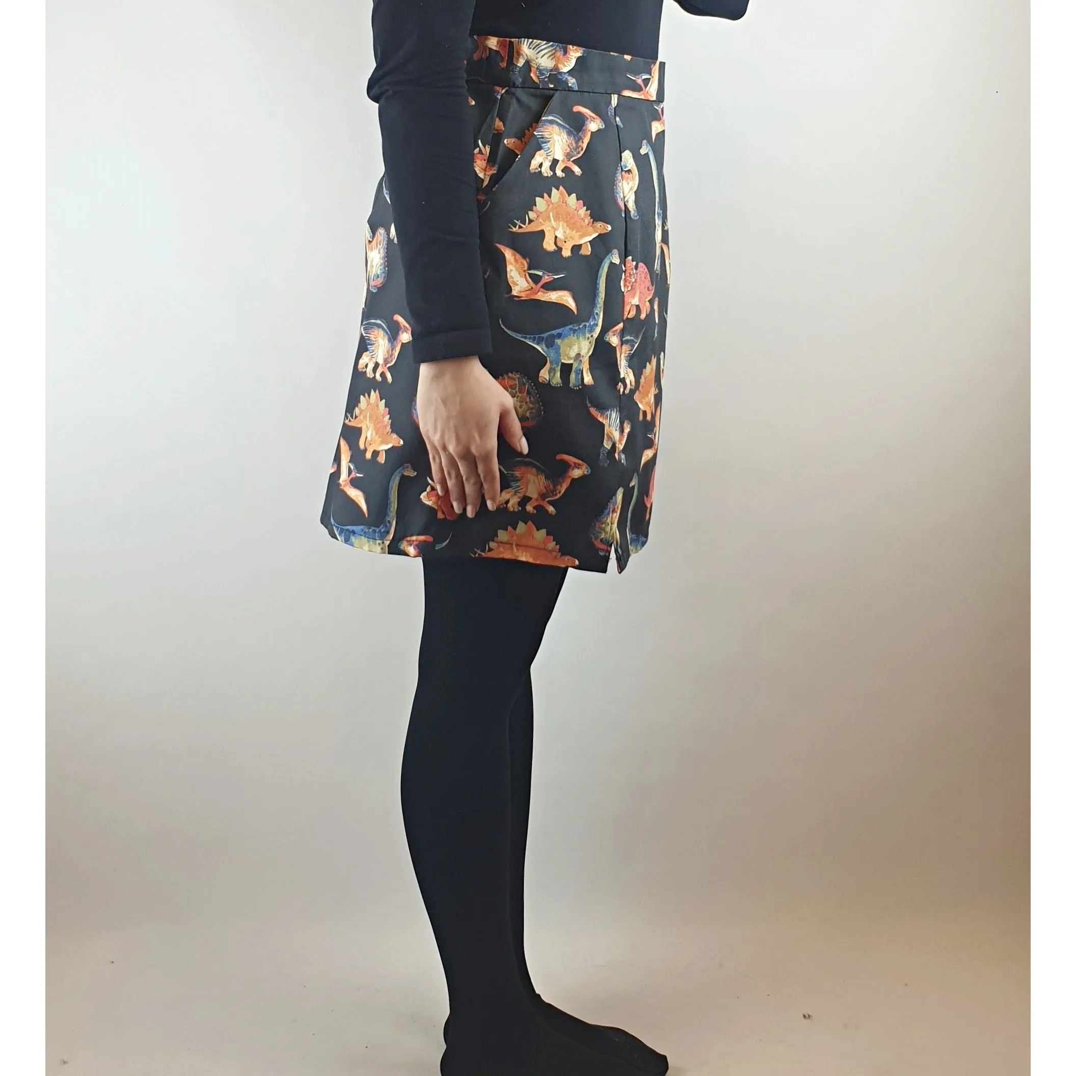 Handmade black skirt with adorable dinosaur print best fits size 10