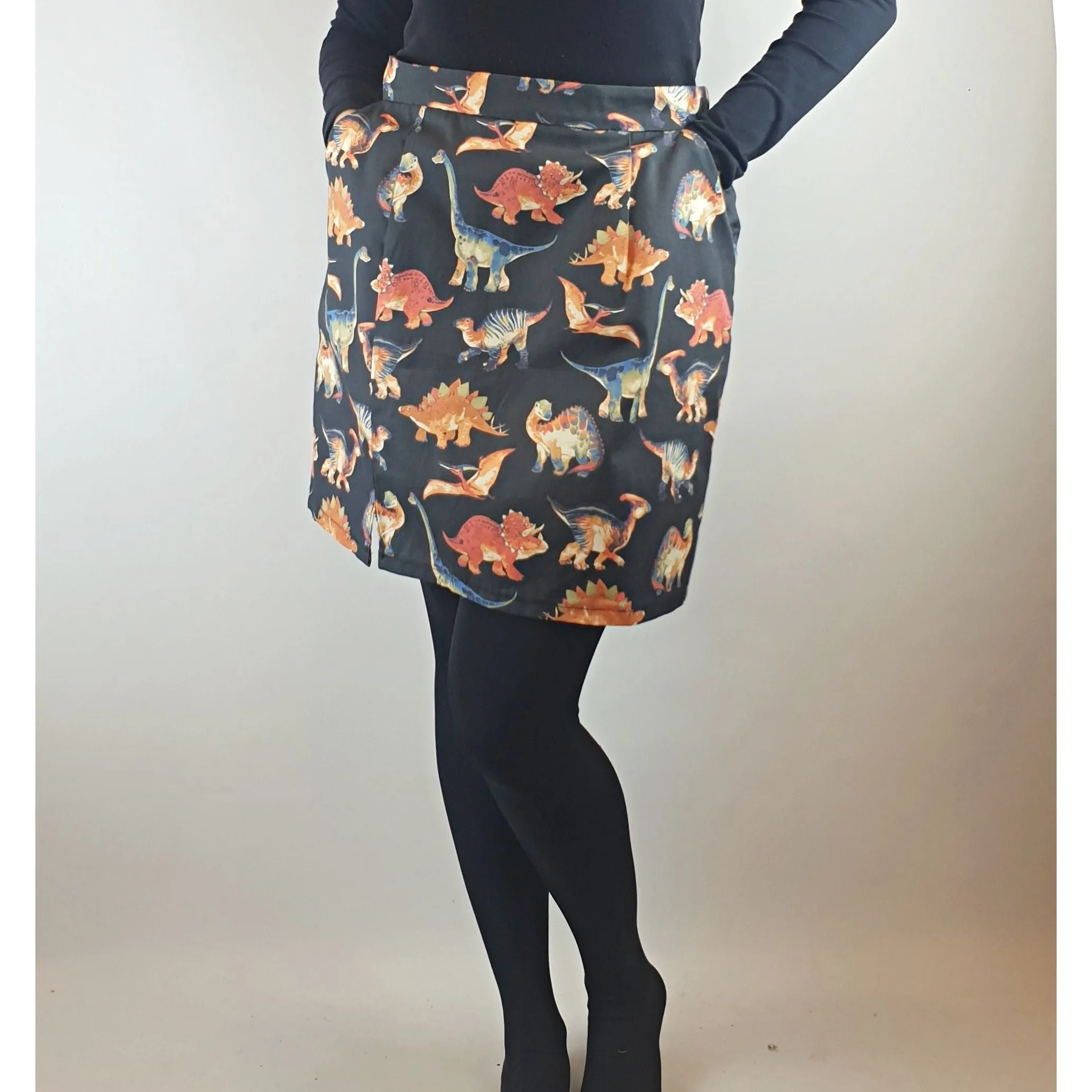 Handmade black skirt with adorable dinosaur print best fits size 10