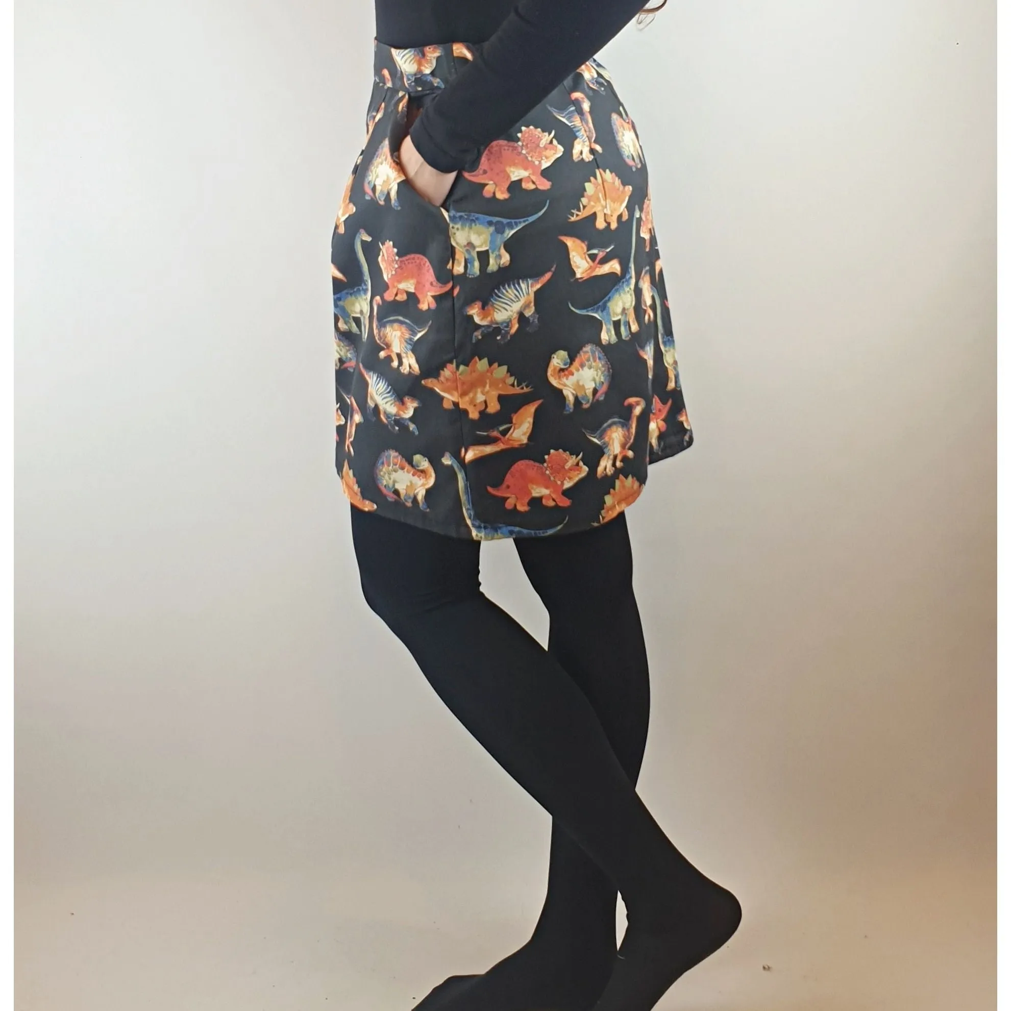 Handmade black skirt with adorable dinosaur print best fits size 10