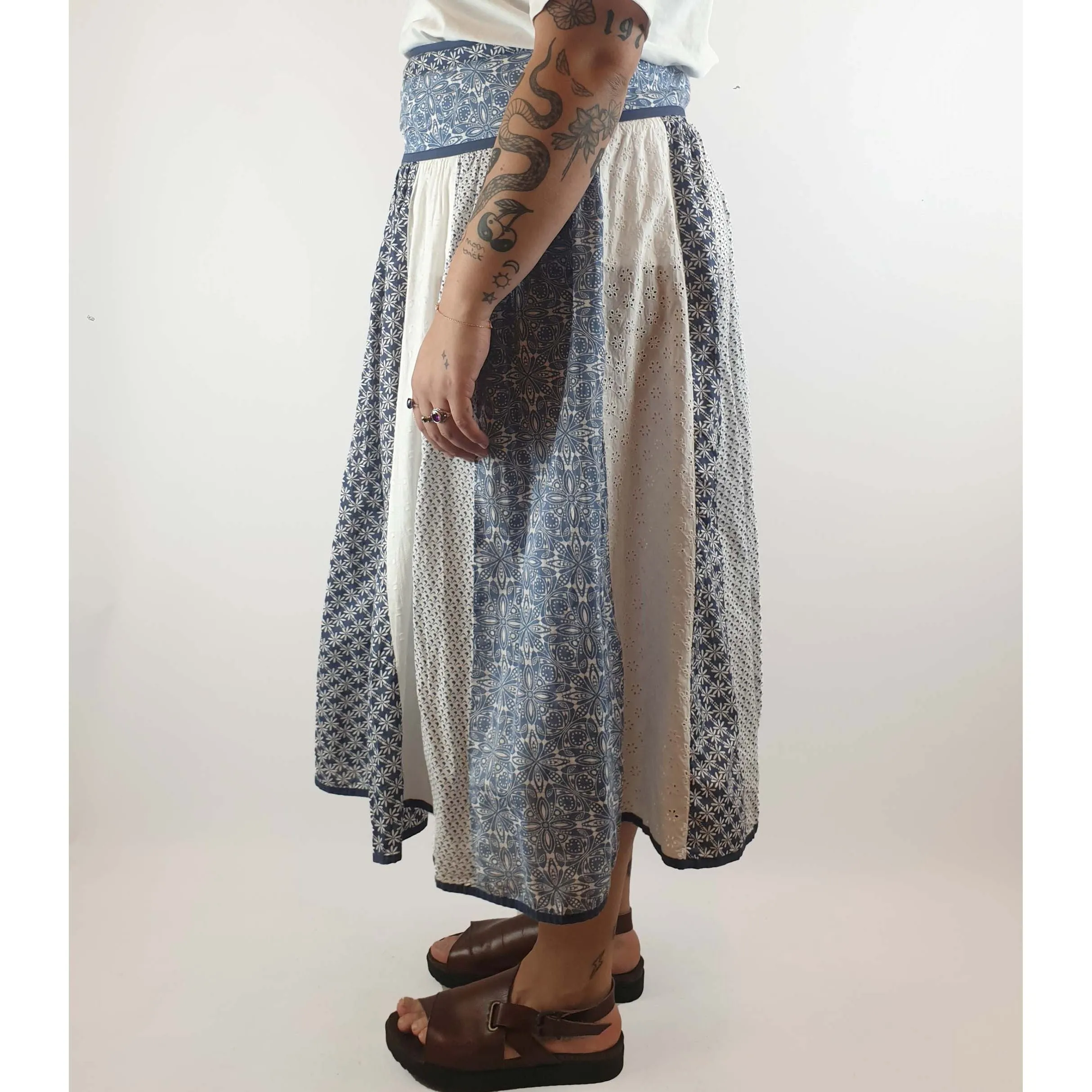 Handmade pre-owned long skirt with mulitple panels fits size 14