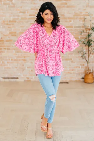 Hazel Blues® |  Dreamer Peplum Top in Pink Leopard