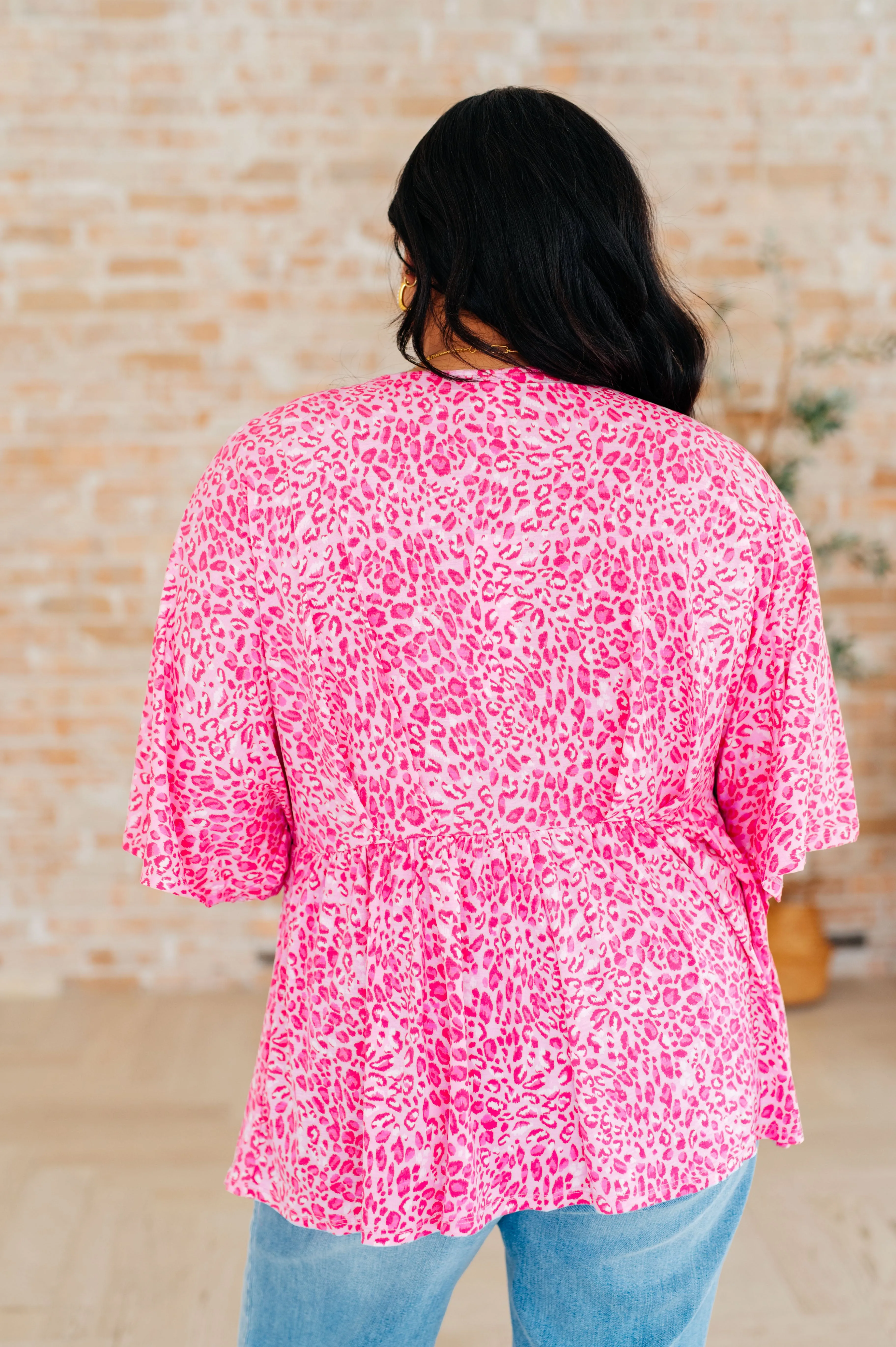 Hazel Blues® |  Dreamer Peplum Top in Pink Leopard