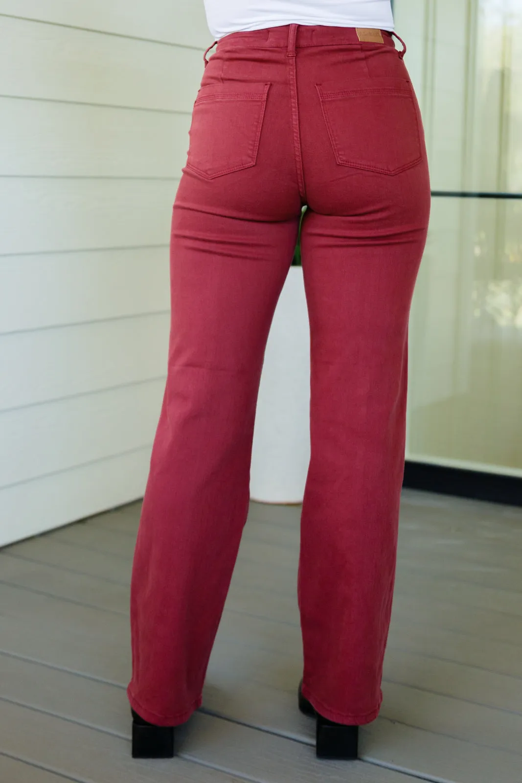 Hazel Blues® |  Phoebe High Rise Front Seam Straight Jeans in Burgundy