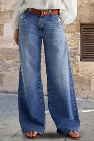 Hazel Blues® |  Pocketed Embroidered Straight Leg Jeans