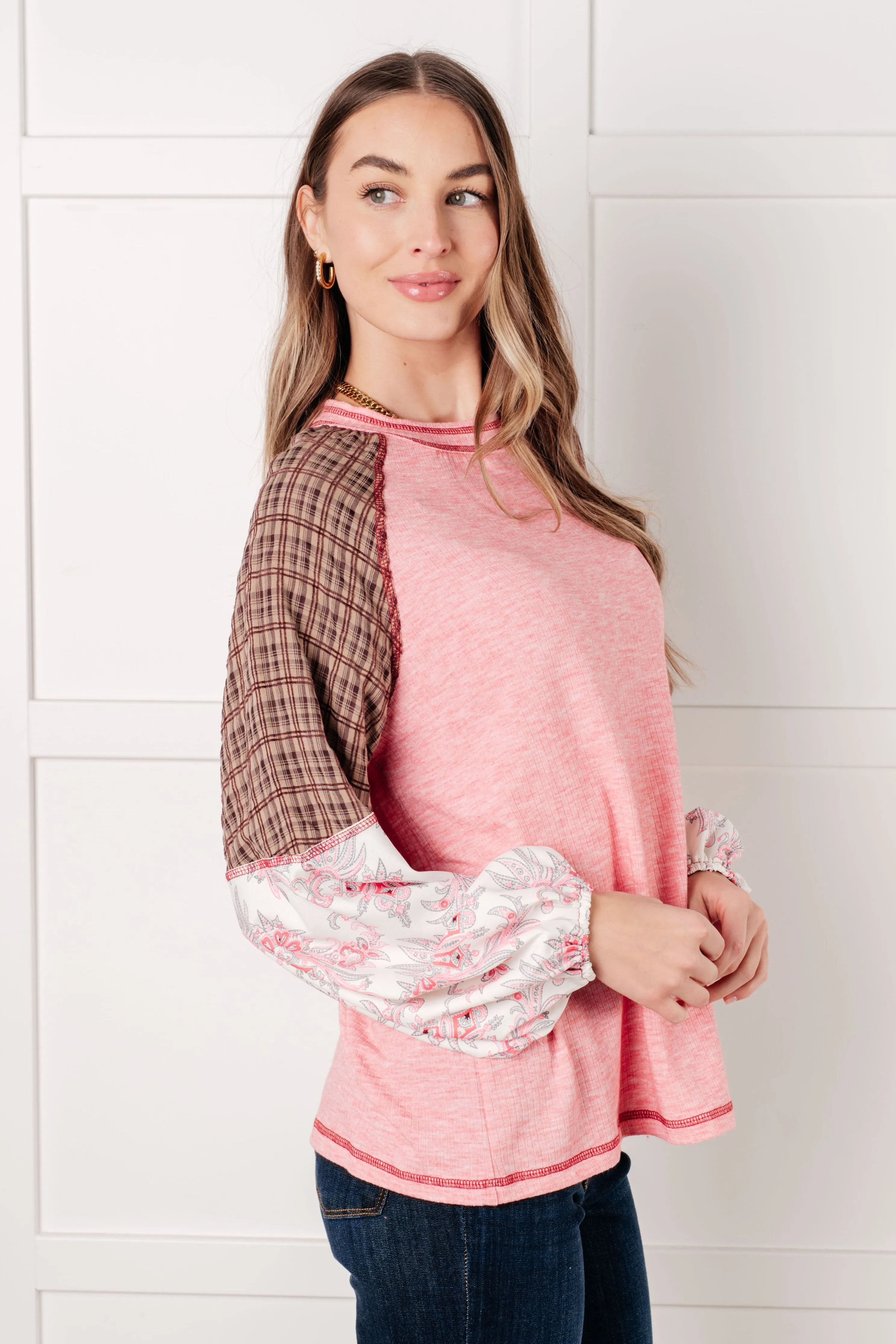 Hazel Blues® |  Walk for Miles Floral Color Block Top
