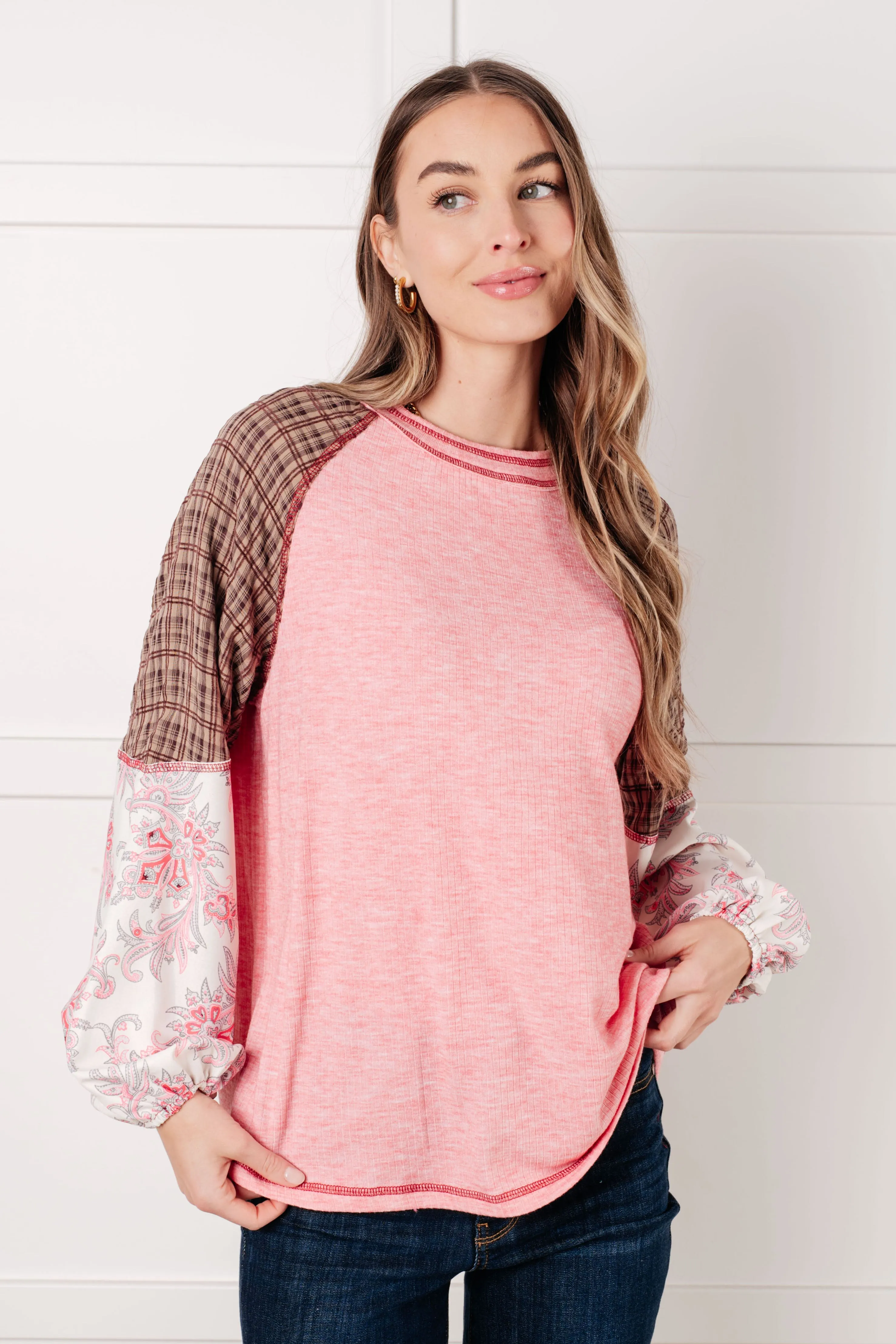 Hazel Blues® |  Walk for Miles Floral Color Block Top