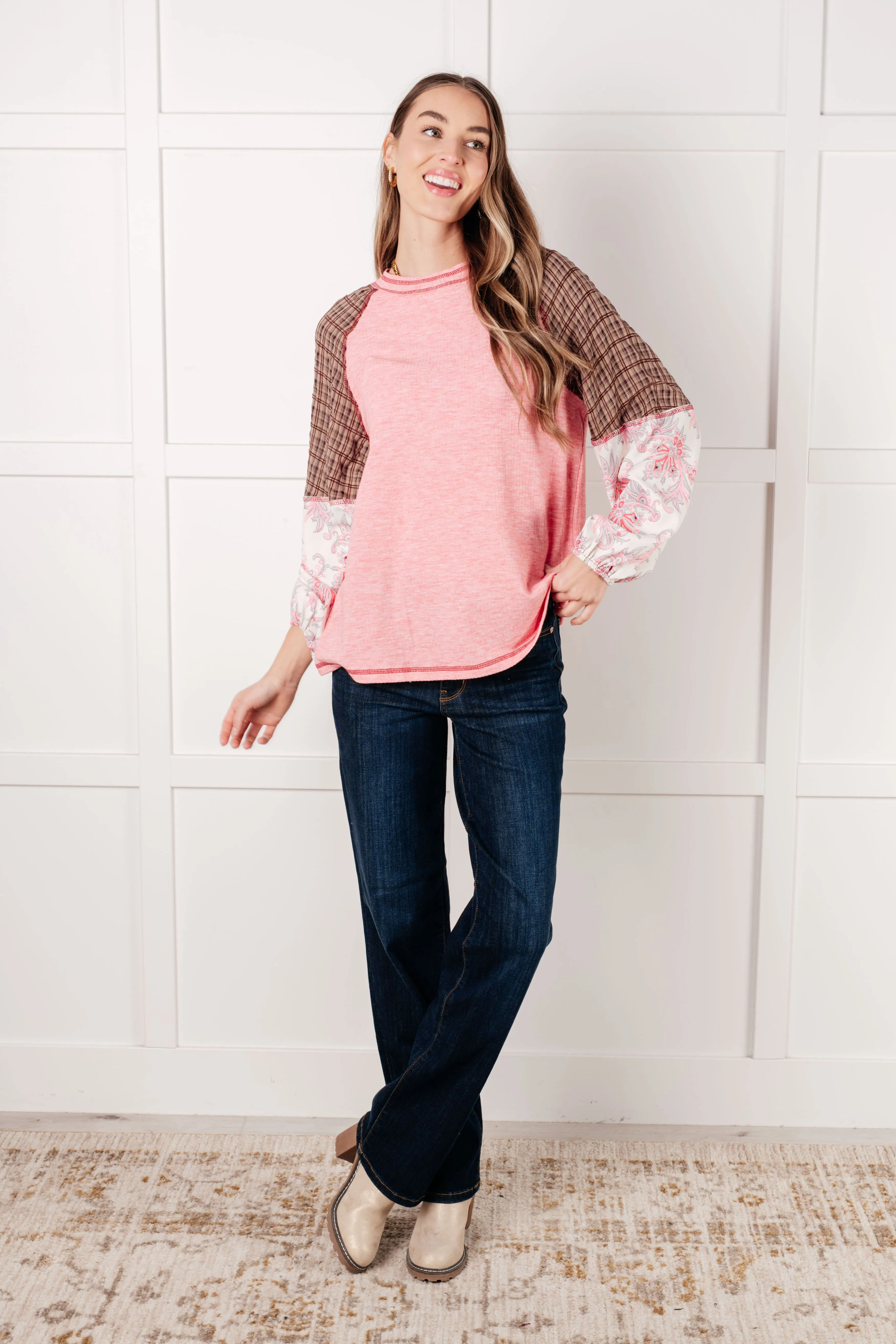 Hazel Blues® |  Walk for Miles Floral Color Block Top