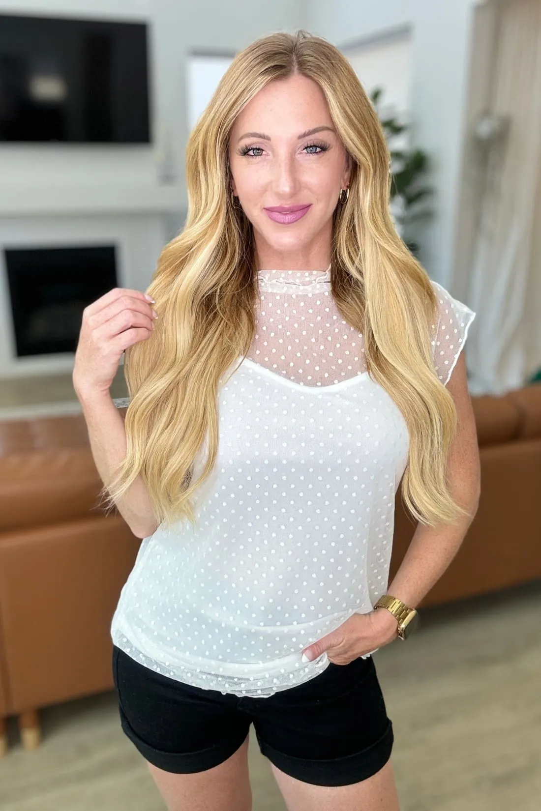 Here And Now Mock Neck Top In Cream