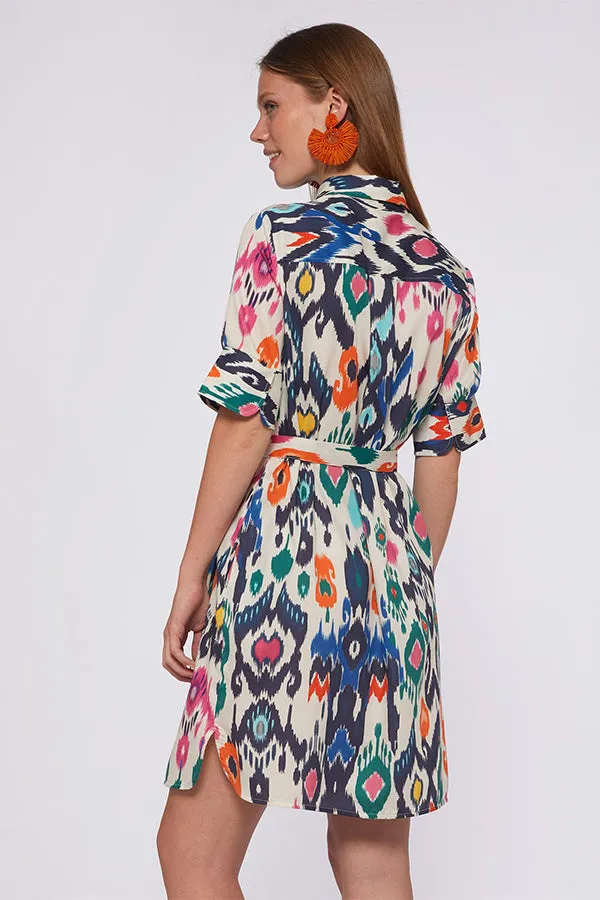 HESTER MULTICOLOUR IKAT COTTON DRESS