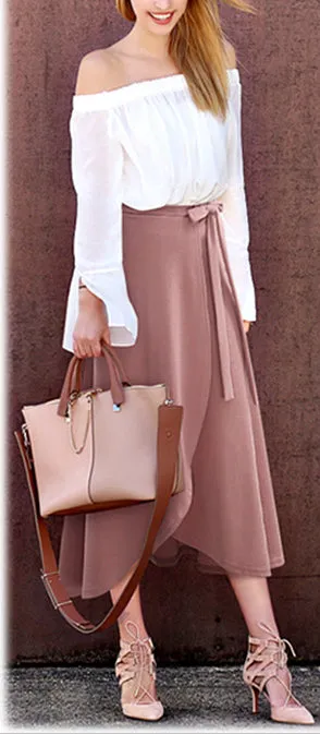 High Waist Irregular Split Long Skirt