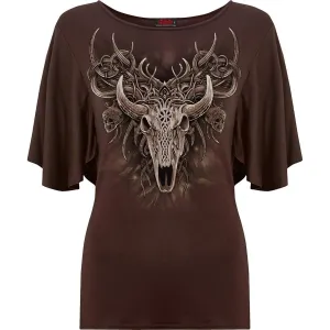 HORNED SPIRIT - Boat Neck Bat Sleeve Top Chocolate