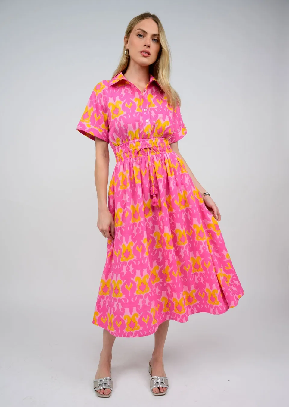 Ikatching Shirt Dress (Pink)