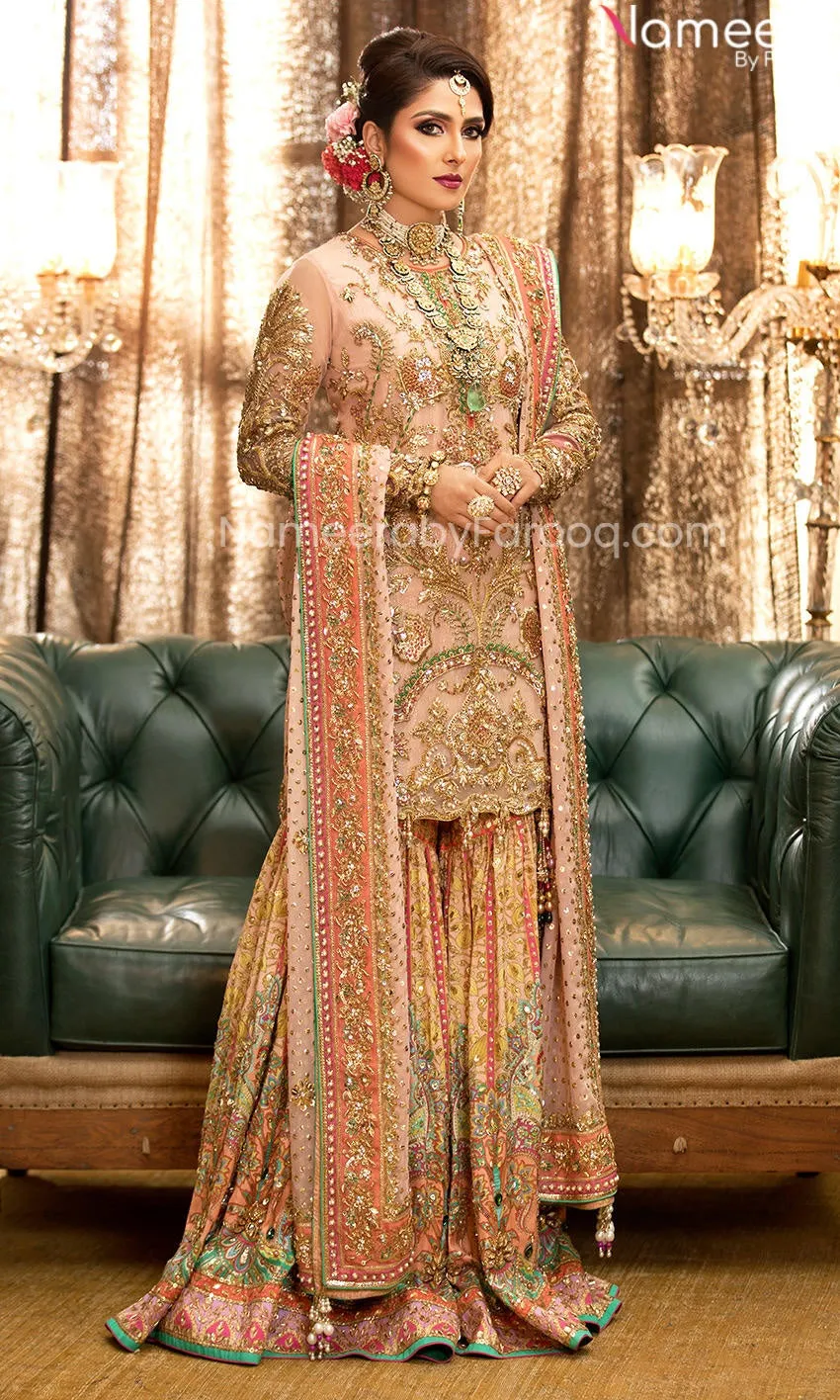 Ivory Pink Pakistani Bridal Sharara for Wedding #BN995