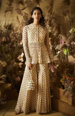 Ivory Printed Peplum With Sharara