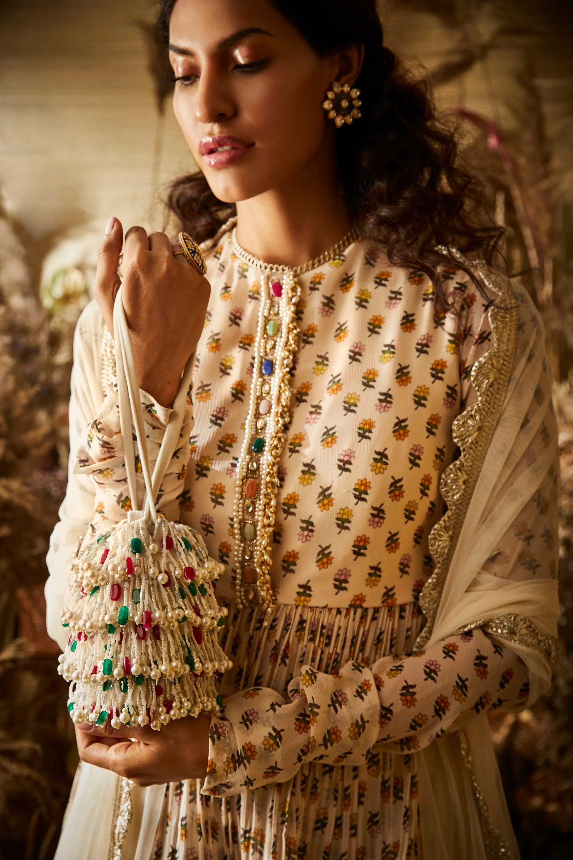 Ivory Printed Peplum With Sharara