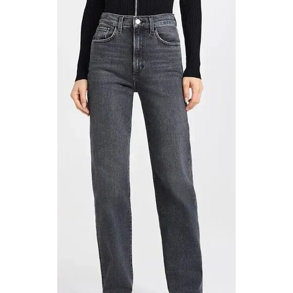 Joes Jeans 31 Black Gray High Rise Straight Leg Raw Hem Margot Womens