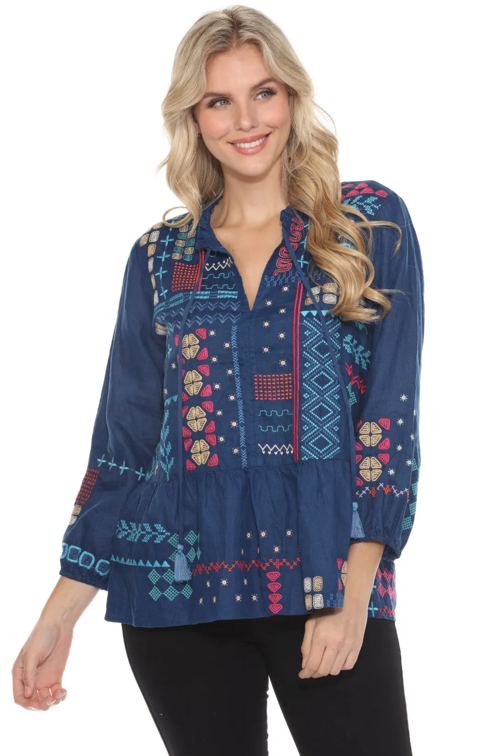 Johnny Was JWLA Katie Peplum Field Linen Blouse J13424 *