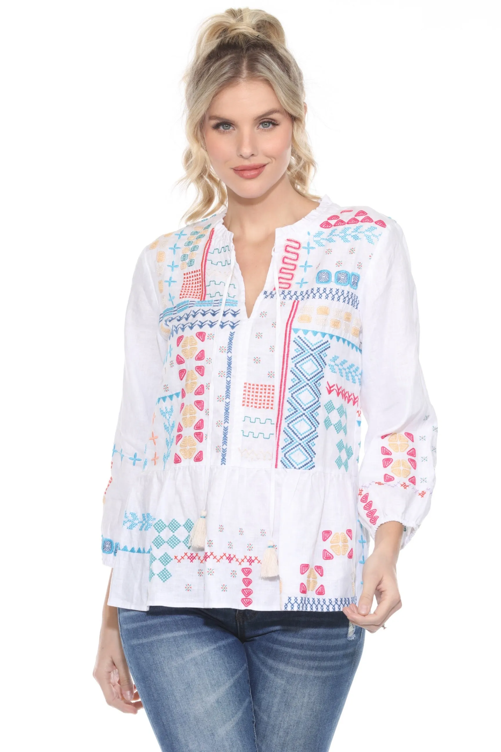 Johnny Was JWLA Katie Peplum Field Linen Blouse J13424 *