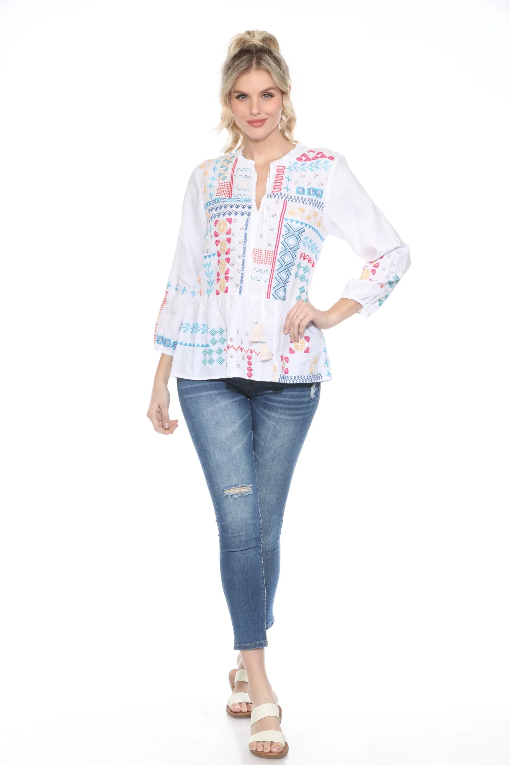 Johnny Was JWLA Katie Peplum Field Linen Blouse J13424 *