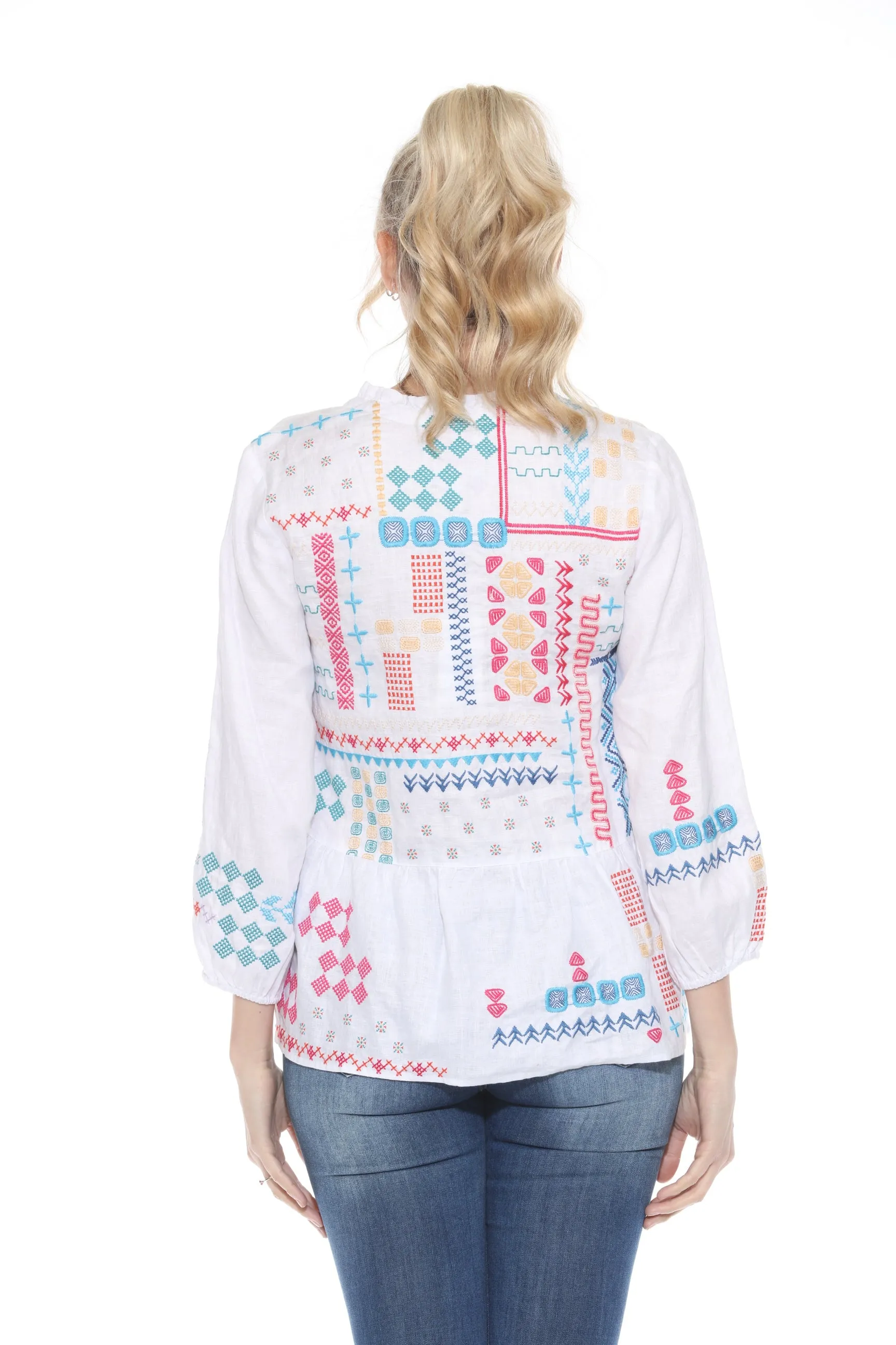 Johnny Was JWLA Katie Peplum Field Linen Blouse J13424 *