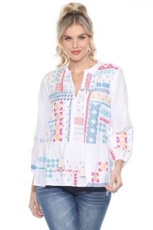 Johnny Was JWLA Katie Peplum Field Linen Blouse J13424 *