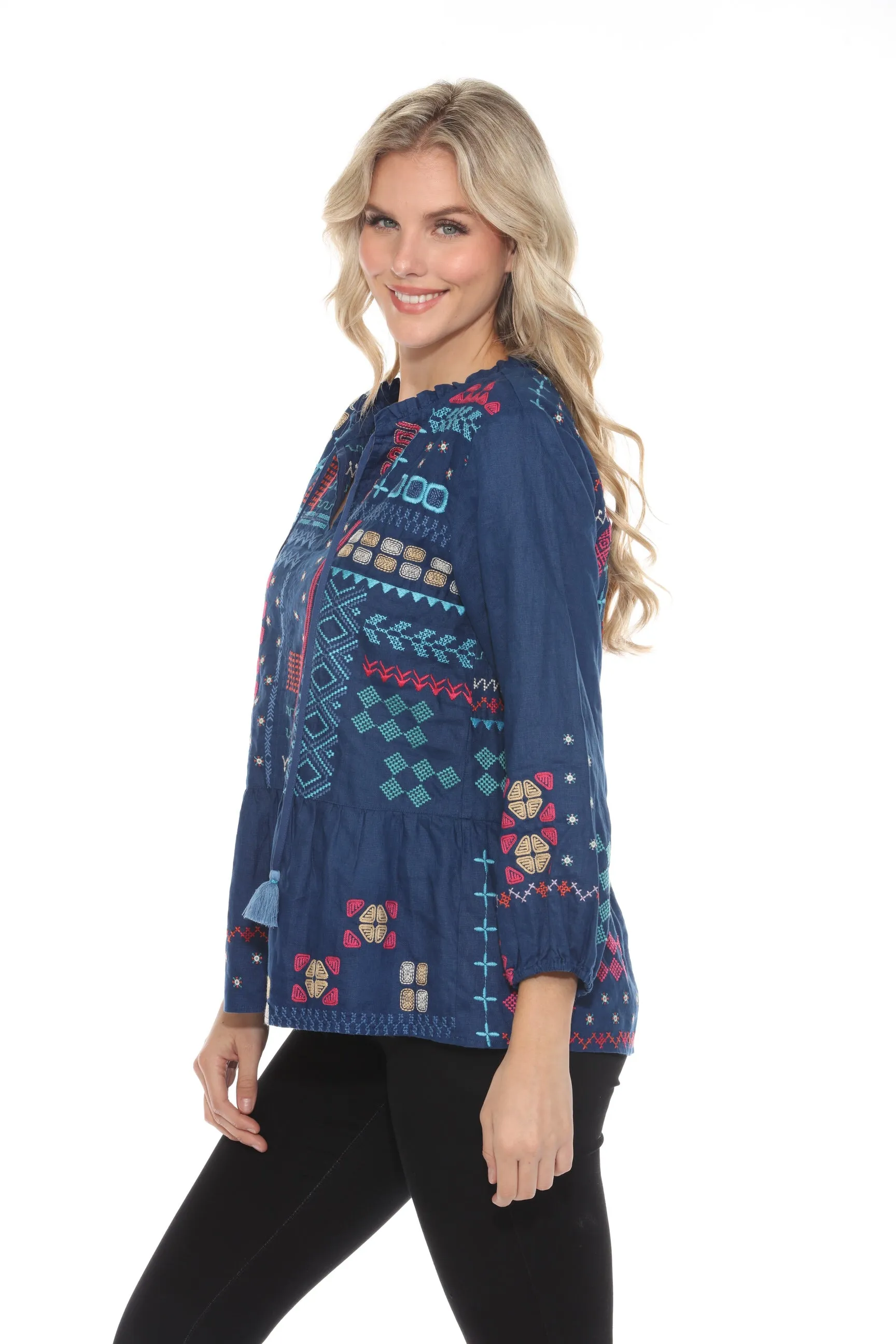 Johnny Was JWLA Katie Peplum Field Linen Blouse J13424 *
