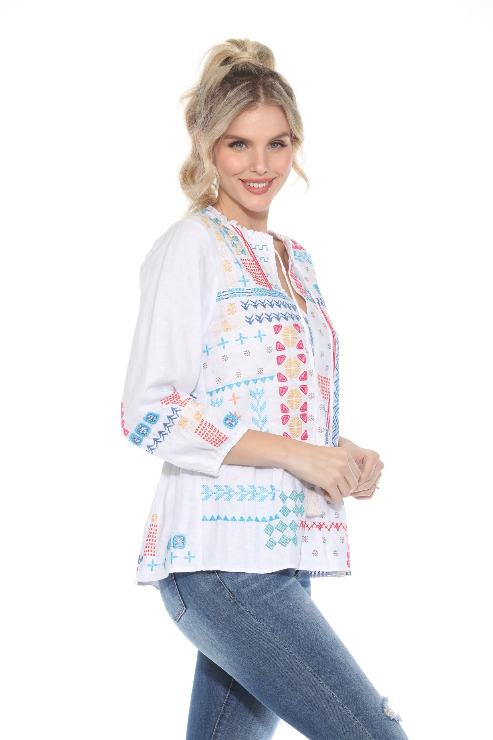 Johnny Was JWLA Katie Peplum Field Linen Blouse J13424 *
