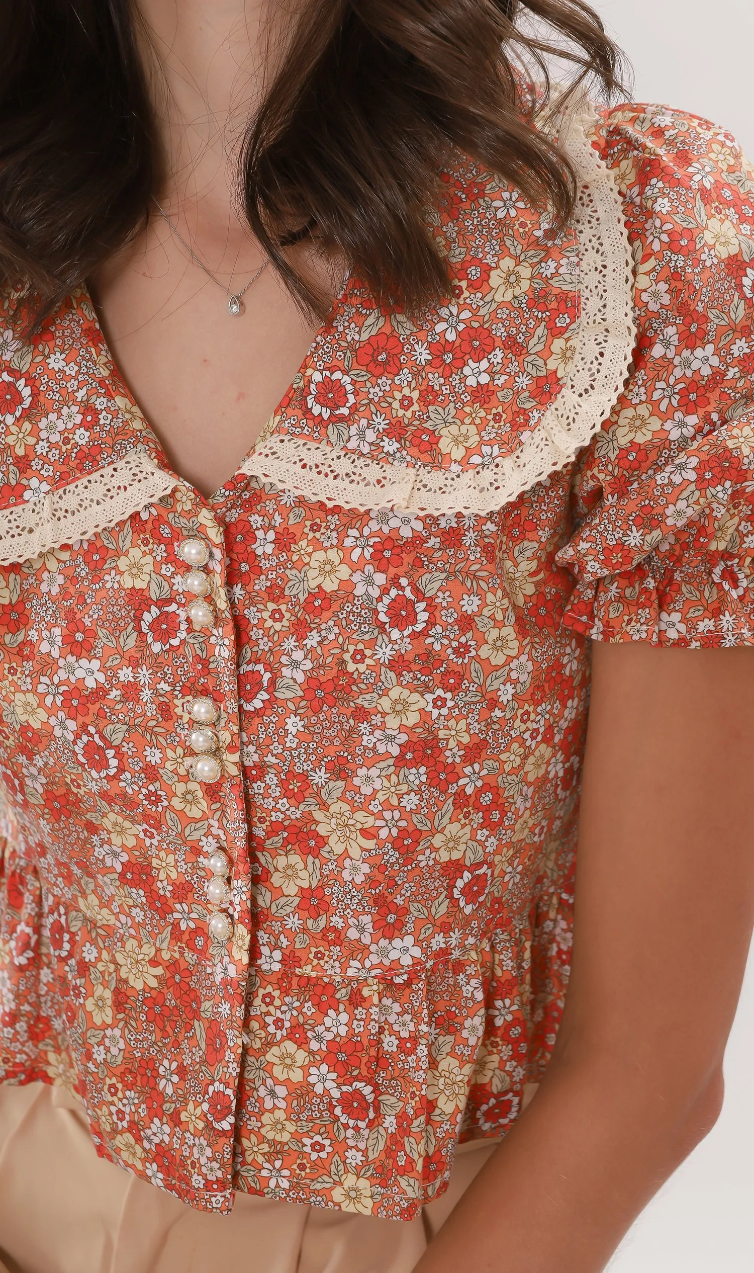 JOLENE Collared Floral Prairie Top (Orange)