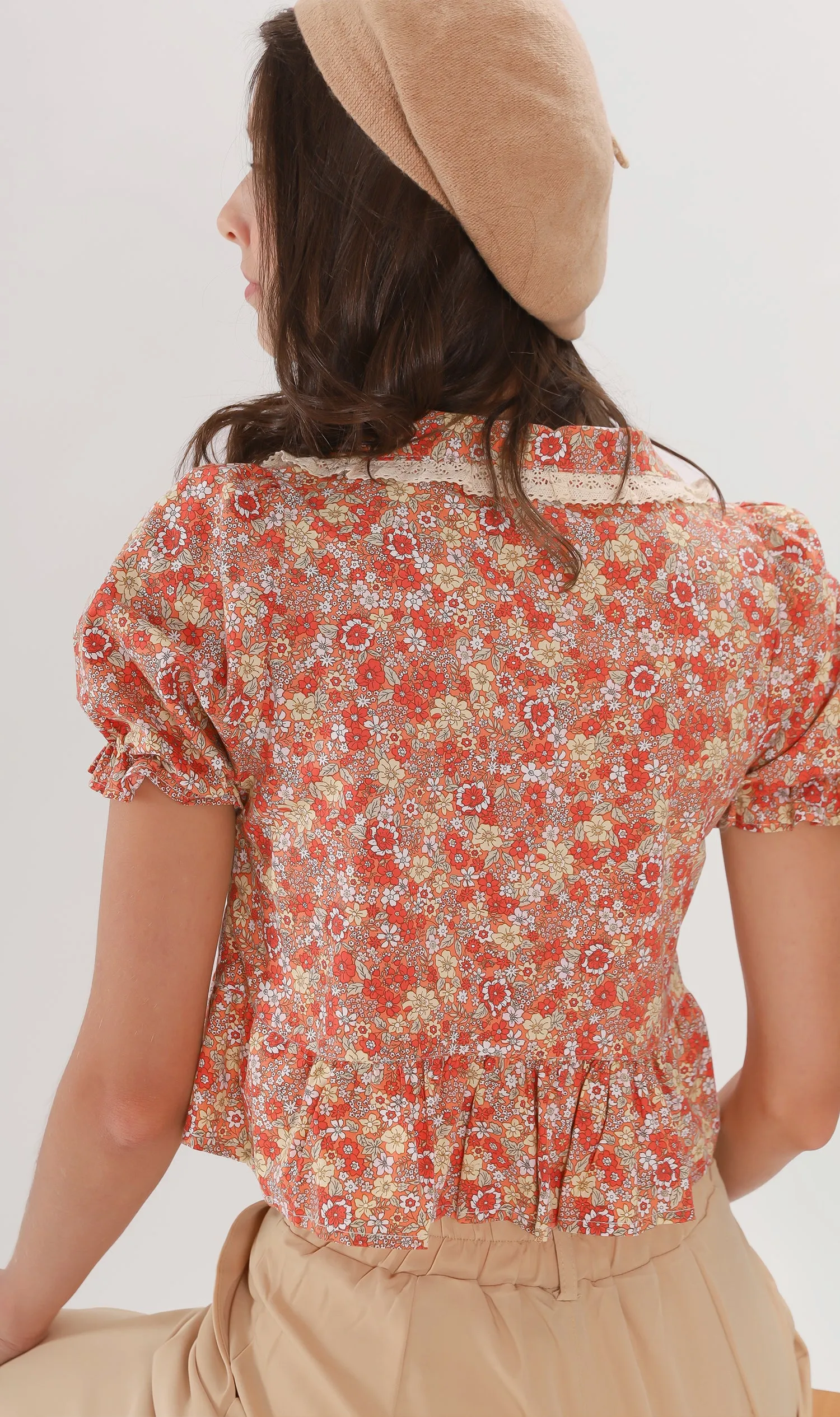 JOLENE Collared Floral Prairie Top (Orange)