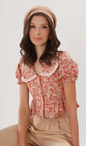 JOLENE Collared Floral Prairie Top (Orange)