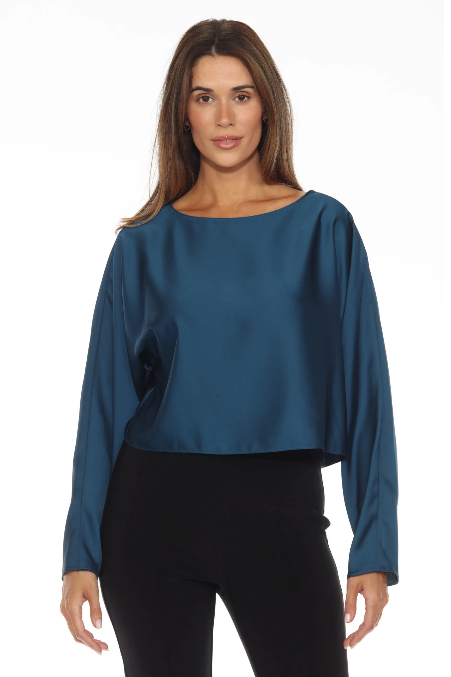Joseph Ribkoff Boat Neck Long Sleeve Loose Fit Satin Top 244110