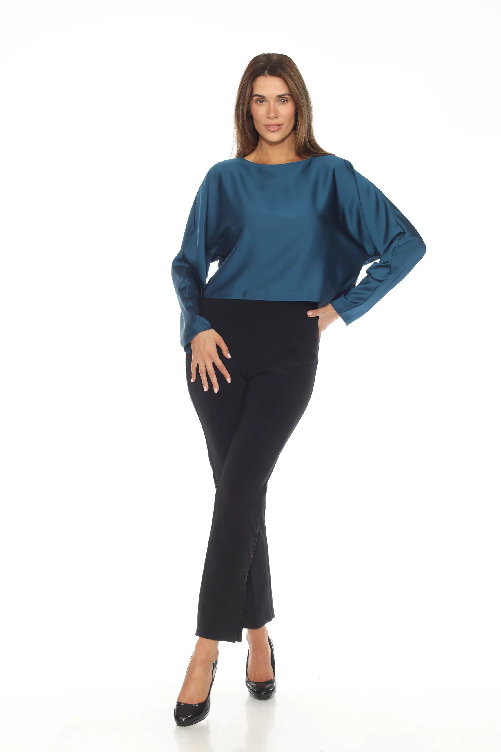 Joseph Ribkoff Boat Neck Long Sleeve Loose Fit Satin Top 244110
