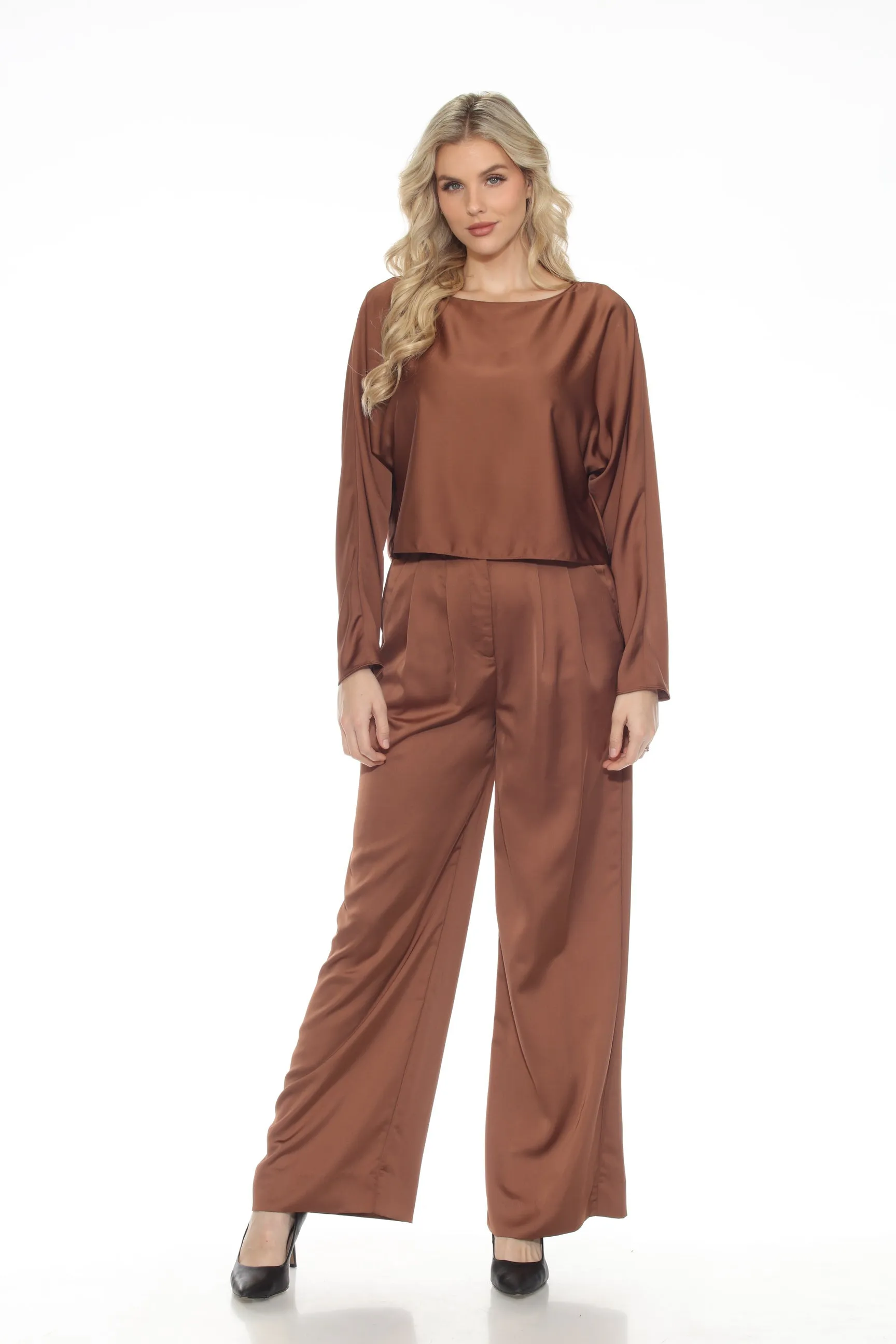 Joseph Ribkoff Boat Neck Long Sleeve Loose Fit Satin Top 244110