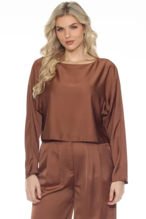 Joseph Ribkoff Boat Neck Long Sleeve Loose Fit Satin Top 244110