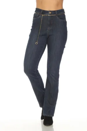 Joseph Ribkoff Indigo Belted Chain High Rise Bootcut Jeans 223939